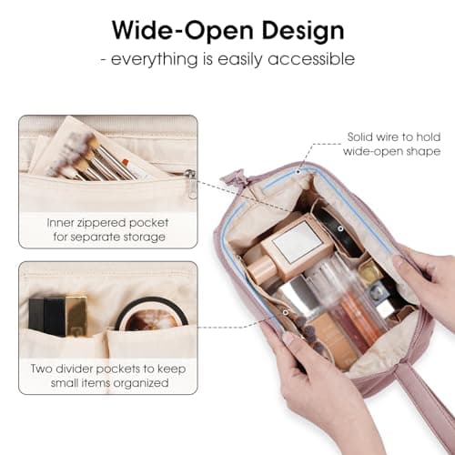 Narwey Makeup Bag, Travel Toiletry Bag, Wide-Open Wash Bag for Women — view 2