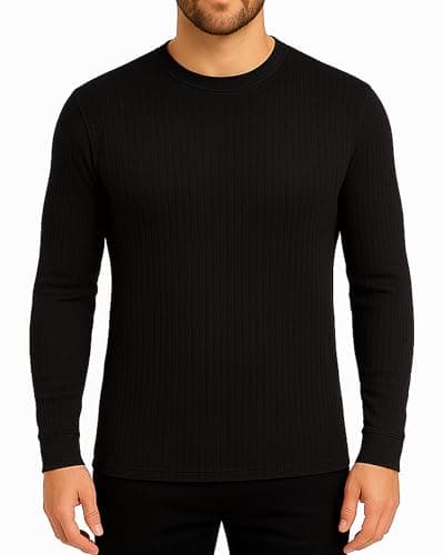 Golomak Pack of 2 Mens Thermal Long Sleeve Tops, Warm Crew Neck Base Layer Shirts for Winter Work, Hiking & Outdoor Sports – Lightweight Thermal Underwear Tops (Black, Large) — view 2