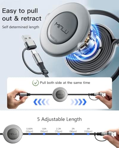 Minlu Multi Charger Cable, 5 in 1 Retractable Charging Cable, Data Transfer — view 6