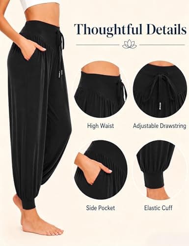 Terecey Womens Yoga Pants High Waist Harem Trousers with Pockets Black — view 4