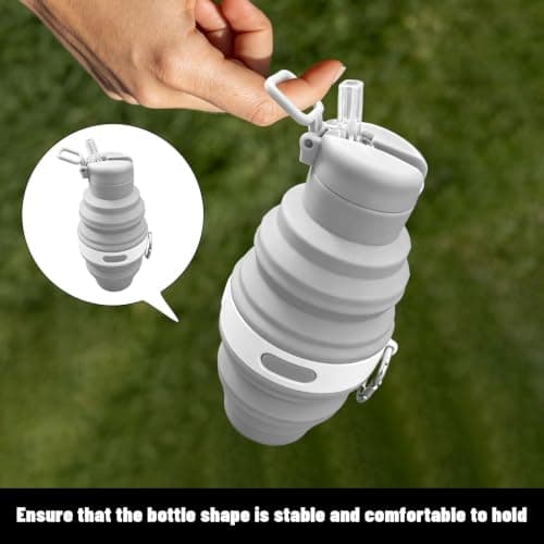 Linhono​ Collapsible Water Bottle, Foldable Travel Water Bottle with Carabiner, Leakproof Collapsible Water Bottle for Hiking Backpacking Outdoor Activities, Portable Folding Water Bottle — view 4