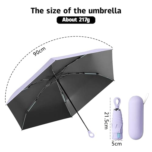 Detontek 6 Ribs Mini Travel Umbrella, Mini Folding Umbrella, Small Umbrella, Pocket Umbrella, Umbrella With Buckle Handle, Dual Purpose, With Storage Box (Purple) — view 2