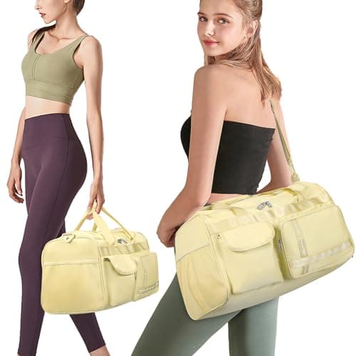 MAXTOP Travel Duffle Bag for Women Carry On Tote Weekender Overnight Bag Large Capacity Duffel Bag with Shoe Compartment,Gym Tote Bag with Dry and Wet Separation Yellow — view 2
