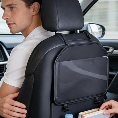 Car Tablet Holder - Adjustable Strap, Touch Screen Access, Anti-Slip Pocket, Fabric, Car Tabllet Holder | Seat Back Organizer, Tablet Storage Bag for Kids Entertainment Travel Road Trip SUV — view 3