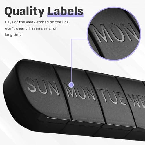 Black Weekly Pill Box Organiser with Upgraded Open Design | Premium Quality 7 Day Travel Tablet Box | Portable Pill Case for Medications, Vitamins, and Supplements — view 3