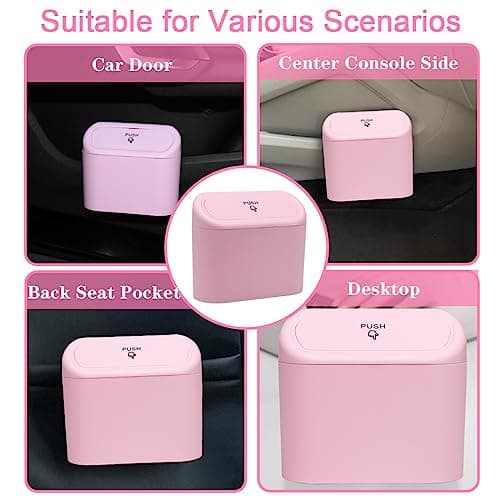 SGLRT Car Bin with Lid - 2 Packs Mini Leakproof Car Trash Can with 40pcs Trash Bags - Vehicle Garbage Can Organizer and Storage for Front Back Seat Accessories for Auto Office Bedroom Home(Pink) — view 4