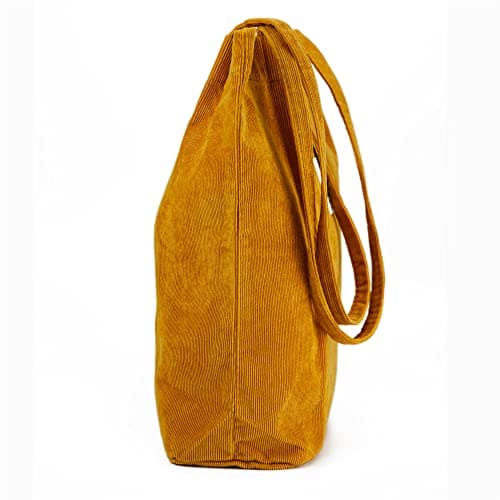 Corduroy Tote Bag Cute Tote Bags for Women Shoulder Bag with Inner Pocket for Work Beach Travel and Shopping Grocery, Green, L, Autumn Leaves Yellow — view 4