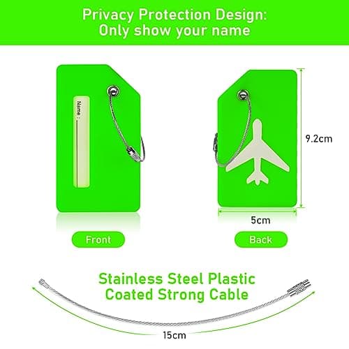 Flintronic 2 PCS Luggage Tags, Silicone Baggage Labels, Suitcase ID Tag Set, Handbag Tag Labels Travel Accessories for Checked Luggage, Hand Luggage and Handbags - Green — view 2