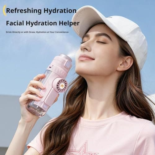 SHUZHENG 2-in-1 Water Bottle with Foldable Fan,Portable Dual-Drinking Cooling Water Bottle with Fan,USB Rechargeable Handheld Cooling Cup for Camping Travel Outdoor Sports — view 3