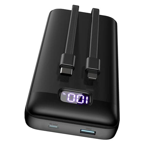 TECKNET Power Bank, 20000mAh 22.5W Fast Charging Portable Charger with Built-in 2 Cable, USB-C Powerbank with LED Display & 4 Outputs, PD 3.0 QC 4.0 Travel Battery Pack for iPhone/iPad/Android Devices