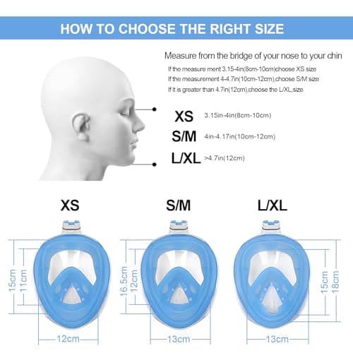 Jsdoin Snorkel Mask Full Face,180°view Design - Anti-fog, Anti-leak Technology - Sports Camera Compatible - for a Safe Adults and Kids Snorkeling Experience (Blue, L/XL) — view 3