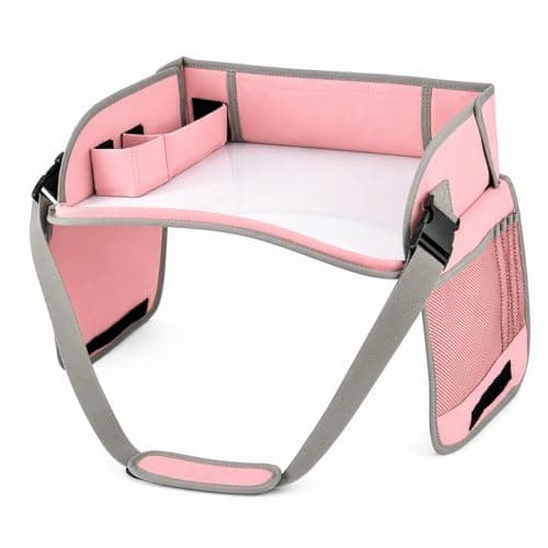 Holdfiturn Kids Travel Tray Car Seat Lap Desk with Tablet Holder, Portable Activity Tray for Airplane Car Road Trip, Travel Essentials with Erasable Surface Travel Desk Essential Accessories