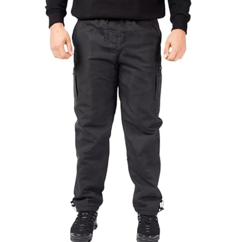 Men’s Thermal Fleece-Lined Cargo Trousers – Windproof Water-Resistant Work Combat Pants with Multi Pockets, Elasticated Waist & Drawstring for Walking & Outdoor, Biker Cyclist Use - Black XL — view 2