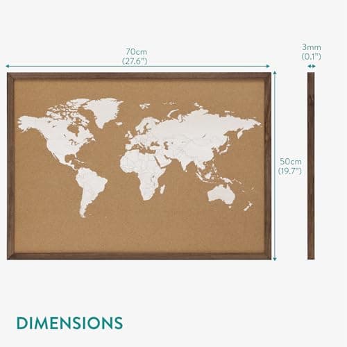 Navaris Cork World Map Pinboard Wood Frame - Cork Board World Map Poster - Large Travel Map with Pins - Cork Boards for Walls Bedrooms Offices - Map of the World Wall Art Pin Board — view 6