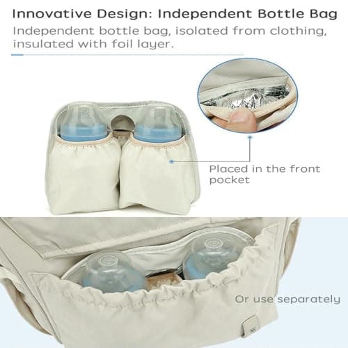 LUYYBDBG Diaper Bag Baby Nappy With 2pcs Stroller Hooks Mummy Backpack Waterproof Outdoor Travel Mommy Maternity For Stuff-light Grey — view 3