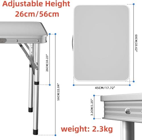 Qimu 60CM Low Camping Table Portable Folding Table Small Foldable Picnic Table with Carry Handle 2ft Adjustable Height Aluminum Lightweight Garden Table for Outdoor Indoor Camping Cooking BBQ Table — view 3