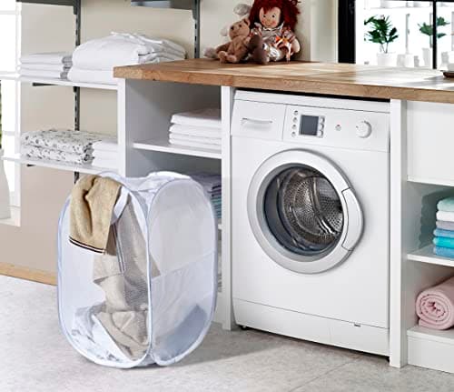 WEBEASY Laundry Basket, 2pcs Pack Foldable Laundry Hamper Pop Up with Durable Handles, Portable Mesh Washing Laundry Bag with Handle Great for Home Kids Room College Dorm Travel (White) — view 2