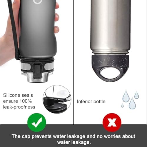ADORIC Sports Water Bottle 1L, BPA Free Tritan Leak Proof Gym Bottle, Grey — view 4