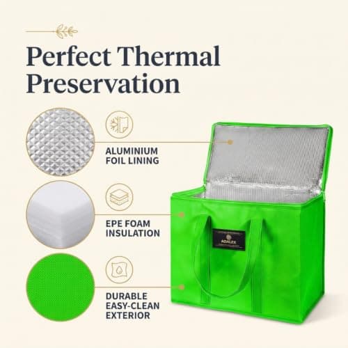 Adalex Global 26L Cool Bag Cooler Bag and Cooler Box, Insulated Food Delivery for Uber Eats, Thermal for Hot and Frozen Food, Picnic and Grocery Delivery, Freezer Shopping (22x30x40cm 26l Green, XL) — view 5