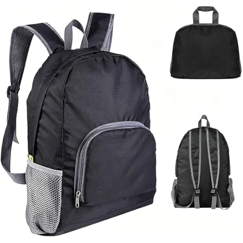JIANGBINGREN Ultra Lightweight Foldable Backpack, 20L Waterproof Small Backpack, Versatile Packable Rucksack and Daypack for Outdoor Hiking Walking Camping Biking Fishing (Black)