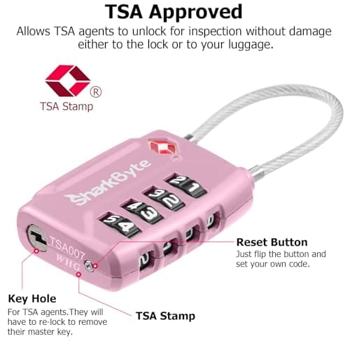 SharkByte TSA Approved Suitcase Locks - 4-Dial Security Travel Combination Padlock, Flexible Cable Wire Travel Lock for Suitcases, Luggage locks, Case Travel Bag Gym Locker Code Small PadLock (4 Pack) — view 2