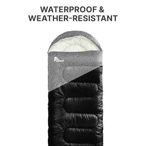 azark Premium Lightweight Sleeping Bag for Adults & Kids, 400 GSM, 4 Season Waterproof Sleeping Bag, Comfortable & Portable, Machine Washable, Camping & Hiking Essential (Black/Grey) — view 6