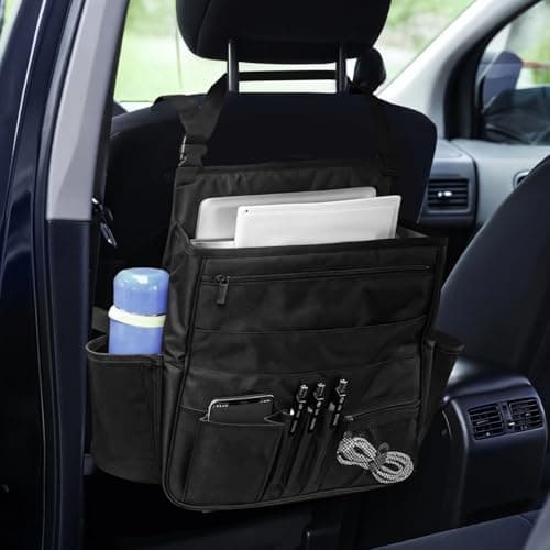 YOFAPA Black Car Seat Back Organizer, Waterproof Oxford Fabric Vehicle Storage Bag, Multi-Pocket Auto Backseat Holder for Road Trips, Long-Lasting Universal Fit SUVs Trucks — view 3