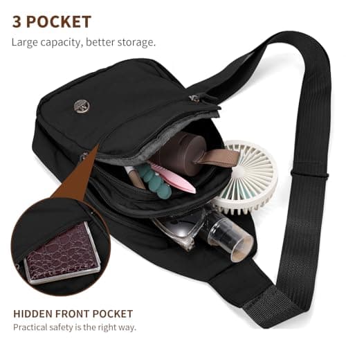 Mayoii Foldie Cross Body Bag Women Water-resistant Sling Bag Women with Wide Strap,Lightweight Foldie Travel Bag Cross Body,Multi-Pocket Crossbody Bags for Women (B-Black, One Size) — view 4