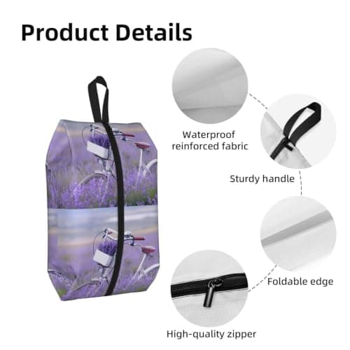 Lavender Field Retro Bike Agriculture Print Waterproof Shoe Bag Travel Bag with Carry Strap Storage Bag Versatile Cosmetic Bag-2pcs — view 4