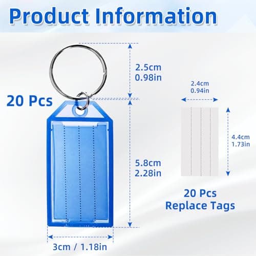Redamancy 20 Pack Key Tags with Labels, Plastic Write On Key Fobs in 8 Colours with Protective Window, Keyring Tags for Office Home and Travel Organisation — view 3