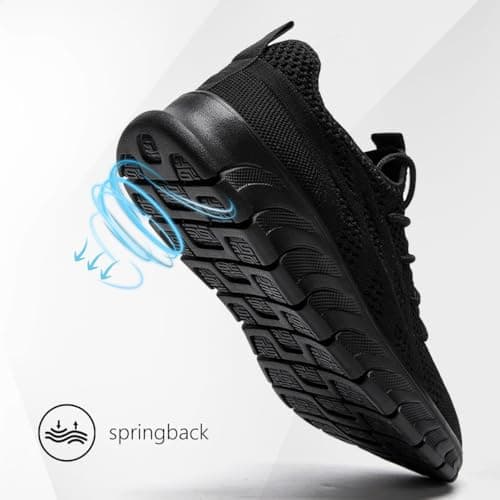 LANGFEUU Mens Trainers Breathable Lightweight Non-Slip Black UK Size 10 — view 5