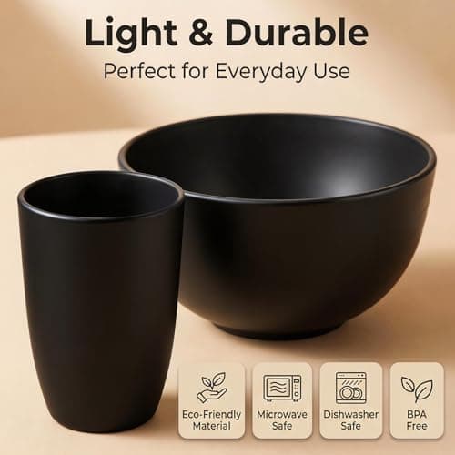 Plates and Bowls Set, Unbreakable Camping Tableware, 8 PCS Cutlery Set, Reusable Tableware Lightweight Plates Bowls Cups, Microwave & Dishwasher Safe, for Camping, Picnics — view 4