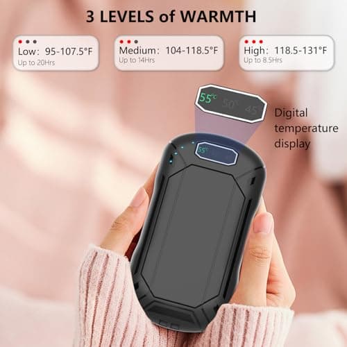 Hand Warmers Rechargeable 2 Pack, 6000mAh Portable Electric Pocket Hand Warmer Ultra-Thin Reusable Handwarmers with 3 Heat Levels for Outdoor/Indoor Winter Sports Gifts for Men, Women,Black — view 3