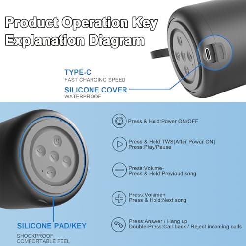 OrcoW Bluetooth Speaker - Portable Wireless Speaker with HD Stereo HiFi Bass, IPX4 Waterproof, 24 Hour Playtime, 1200mAh Battery, for Outdoor, Sport, Home, Travel — view 4
