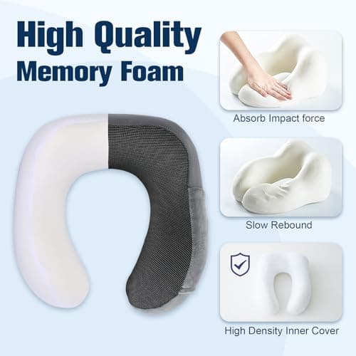 Cirorld Travel Pillow for Airplane, Neck Pillow for Travel, Memory Foam Travel Neck Pillow for Adults, Adjustable & Compact Flight Pillow, Ergonomic Neck Cushion, With Ear Plugs, Eye Mask, Carry Bag — view 5