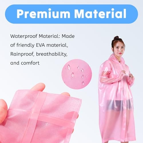 AropaeenGlowry Waterproof Rain Poncho for Adults, 2 Pack Reusable Raincoat with Hood & Sleeves, Portable Emergency Poncho for Camping, Hiking, Travel, Outdoor Events (Pink) — view 3