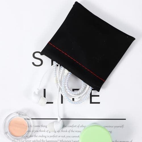 4pcs Earphones Case Pouch Headphone Bag Pu Leather Earphone Black Snap Closure Pouch Small Pouches for Purse Headphones Storage Organizer Soft for Usb Keys Coins Jewellery Accessories — view 3