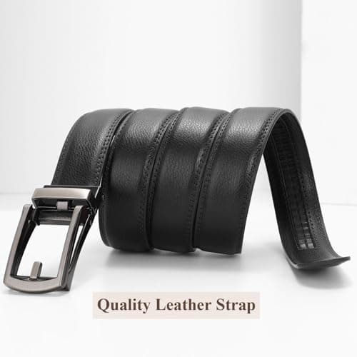 JASGOOD Men's Genuine Leather Ratchet Belt Cowhide Belt with Open Buckle, 33/35mm Wide，Black M — view 4