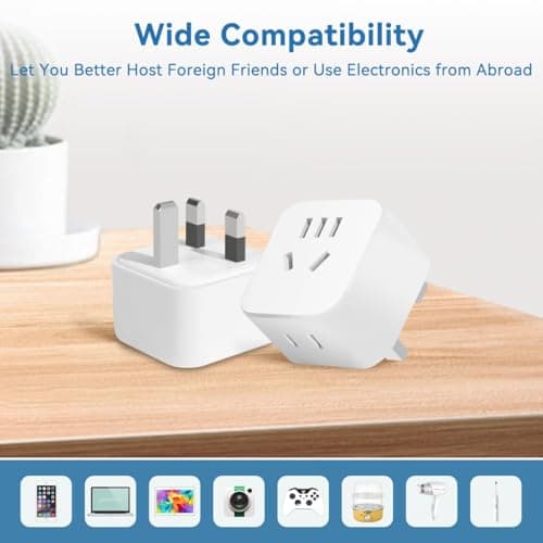 2-Pack Chinese to UK Plug Adapter,2/3 Pin China to 3 Pin Plug Adaptor — view 5