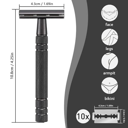 Manual Razor for Men Women, YiYunTE Beard Razor Shavers for Bikini Armpit Leg Hair, Reusable Face Eyebrow Shaving Razor Kit, Durable Stainless Steel Hair Removal Tool Safety Razors Gift for Travel — view 2