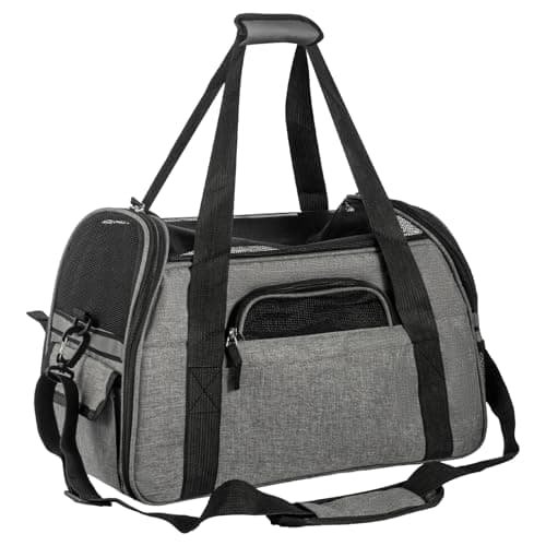 Minifactory Soft-Sided Pet Carrier Bag for Cats & Small Dogs – Foldable Travel Carrier with Breathable Mesh, 4 Storage Pockets, Removable Comfort Pad, Airline Approved (Grey, S)