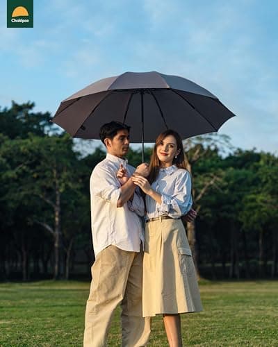 Chakipee Umbrella Windproof Strong Travel Compact Automatic Large Grey Folding Umbrellas for Wind and Rain Resistant - Portable 210T Fabric - 10 Ribs Durable For Mens Women Umbrella — view 4
