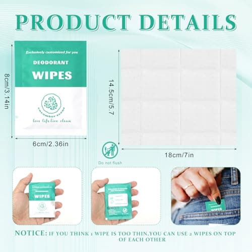 200 Count Deodorant Wipes Bulk, Individually Wrapped Underarm & Body Wipes, Travel Size for Men & Women, Alcohol Free, Cucumber & Peppermint, for Gym Travel Camping Hygiene Kits — view 2