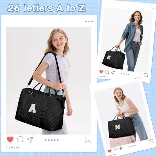 CLOUDWINGS Personalized Gifts for Teen Girl Initial Travel Duffle Bag, Black, 19" x 8.5" x 12.5", O — view 3