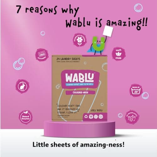 WABLU Coloured Wash Laundry Sheets | Lightly scented VERY BERRY | Concentrated Bio (with enzymes) | Sustainable alternative to liquids, capsules and powder | Travel Wash | 24 Washes — view 5