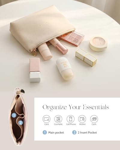 Prite Makeup Bag Toiletry Case for Women with Brush Holder, Beige, 2Pcs Set — view 3