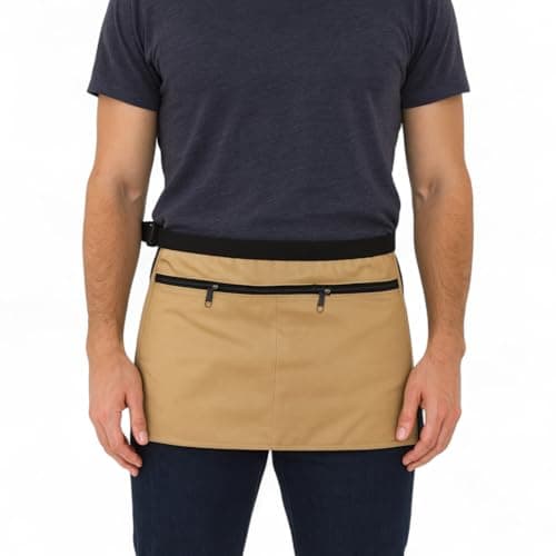6 Pocket/4 Pocket Market Trader Money Belt | Denim Trader Belt | Money Apron | Traders Adjustable Waist Strap Anti-Theft Wallet Apron Pouch for Restaurants Festivals Fetes (4 Pocket-Khaki) — view 3