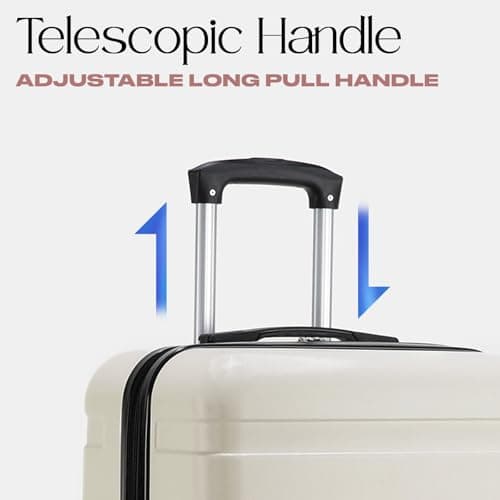 OHS Cream Travelling Suitcases for Holidays, Hardshell Lightweight Suitcases Set Durable Adjustable Handles 4 Wheels - Cabin Luggage, Medium Suitcase, Large Suitcase — view 6