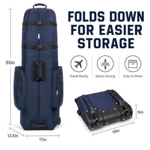 Golf Travel Bags with Wheels, 1200D Heavy Duty Oxford Wear-Resistant with Extra Storage Bag, Lightweight & Portable Golf Club Travel Cover for Airlines Easy Storage，Blue：Upgrade — view 2