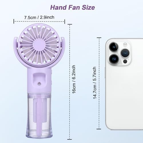 Electric Handheld Fan with Water Mist Spray, Mini USB Hand Fan Rechargeable — view 2